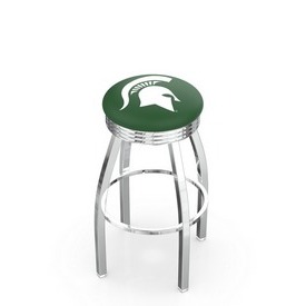 L8C3C - Chrome Michigan State Swivel Bar Stool with 2.5 Ribbed Accent Ring by Holland Bar Stool Company