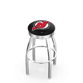 L8C3C - Chrome New Jersey Devils Swivel Bar Stool with 2.5 Ribbed Accent Ring by Holland Bar Stool Company