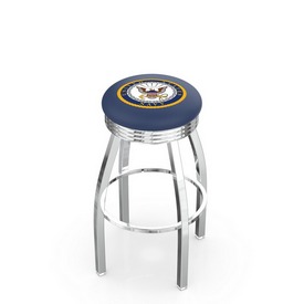 L8C3C - Chrome U.S. Navy Swivel Bar Stool with 2.5 Ribbed Accent Ring by Holland Bar Stool Company