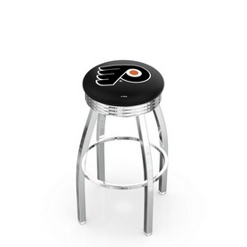 L8C3C - Chrome Philadelphia Flyers Swivel Bar Stool with 2.5 Ribbed Accent Ring by Holland Bar Stool Company