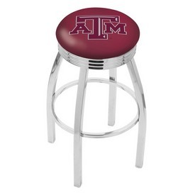 L8C3C - Chrome Texas A&M Swivel Bar Stool with 2.5 Ribbed Accent Ring by Holland Bar Stool Company