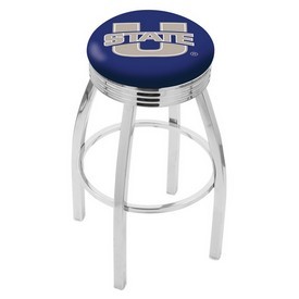 L8C3C - Chrome Utah State Swivel Bar Stool with 2.5 Ribbed Accent Ring by Holland Bar Stool Company