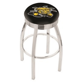 L8C3C - Chrome Wichita State Swivel Bar Stool with 2.5 Ribbed Accent Ring by Holland Bar Stool Company