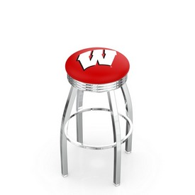 L8C3C - Chrome Wisconsin W Swivel Bar Stool with 2.5 Ribbed Accent Ring by Holland Bar Stool Company