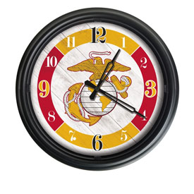 United States Marine Corps (Red/Yellow) Indoor/Outdoor LED Wall Clock by Holland Bar Stool Company, ODClk14BK-08MarineRY