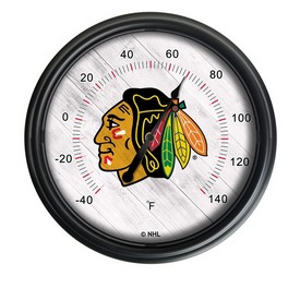 Chicago Blackhawks Indoor/Outdoor LED Thermometer by Holland Bar Stool Company, ODThrm14BK-08ChiHwk