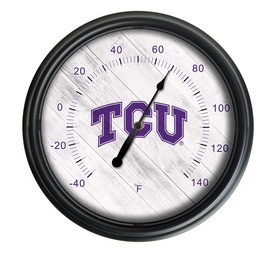 Texas Christian University Indoor/Outdoor LED Thermometer by Holland Bar Stool Company, ODThrm14BK-08TexChr