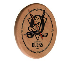 Anaheim Ducks Laser Engraved Wood Clock by the Holland Bar Stool Co., WClkLNatAnaDks