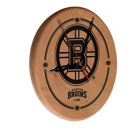 Boston Bruins Laser Engraved Wood Clock by the Holland Bar Stool Co., WClkLNatBosBru