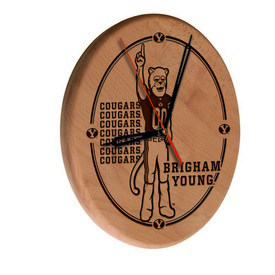 Brigham Young Laser Engraved Wood Clock by the Holland Bar Stool Co., WClkLNatBrigYn