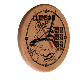 Clemson Laser Engraved Wood Clock by the Holland Bar Stool Co., WClkLNatClmson