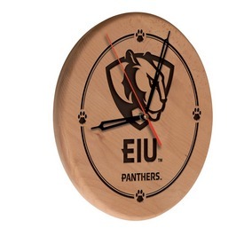 Eastern Illinois Laser Engraved Wood Clock by the Holland Bar Stool Co., WClkLNatEastIL