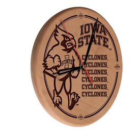 Iowa State Laser Engraved Wood Clock by the Holland Bar Stool Co., WClkLNatIowaSt
