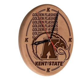 Kent State Laser Engraved Wood Clock by the Holland Bar Stool Co., WClkLNatKentSt