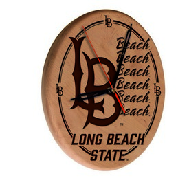 Long Beach State University Laser Engraved Wood Clock by the Holland Bar Stool Co., WClkLNatLBStUn
