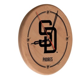 San Diego Padres 13" Solid Wood Engraved Clock, WClkLNatMLBSDP