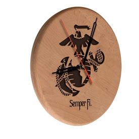 United States Marine Corps (Red/Yellow) 13" Solid Wood Engraved Clock by Holland Bar Stool Company, WClkLNatMarineRY