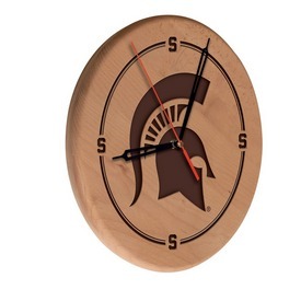 Michigan State Laser Engraved Wood Clock by the Holland Bar Stool Co., WClkLNatMichSt