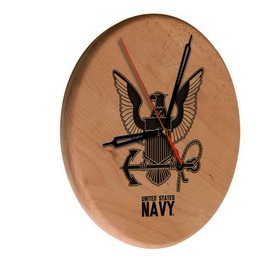 U.S. Navy Laser Engraved Wood Clock by the Holland Bar Stool Co., WClkLNatNavy