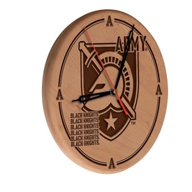 US Military Academy (ARMY) Laser Engraved Wood Clock by the Holland Bar Stool Co., WClkLNatUSMilA