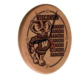 Wisconsin Laser Engraved Wood Clock by the Holland Bar Stool Co., WClkLNatWiscon