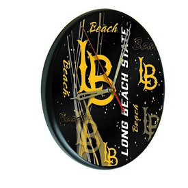 Long Beach State University Digitally Printed Wood Clock by the Holland Bar Stool Co., WClkPBlkLBStUn