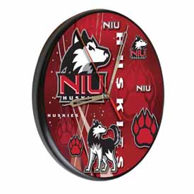Northern Illinois Digitally Printed Wood Clock by the Holland Bar Stool Co., WClkPBlkNorIll