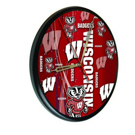 Wisconsin Digitally Printed Wood Clock by the Holland Bar Stool Co., WClkPBlkWiscon
