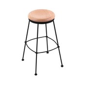 3030 Stationary Stool with Black Wrinkle Finish and Natural Oak Seat, AGS-303025BWNatOak