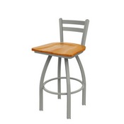 411 Jackie Low Back Swivel Stool with Anodized Nickel Finish and Medium Oak Seat, AGS-41125ANMedOak