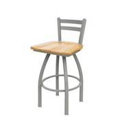 411 Jackie Low Back Swivel Stool with Anodized Nickel Finish and Natural Oak Seat, AGS-41125ANNatOak