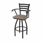 415 Jackie with Arms Swivel Stool with Black Wrinkle Finish and Canter Earth Seat, AGS-41525BW006
