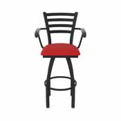 415 Jackie with Arms Swivel Stool with Black Wrinkle Finish and Canter Red Seat, AGS-41525BW011