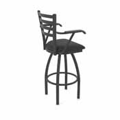 415 Jackie with Arms Swivel Stool with Black Wrinkle Finish and Black Vinyl Seat, AGS-41525BWBlkVinyl