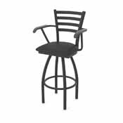 415 Jackie with Arms Swivel Stool with Black Wrinkle Finish and Black Vinyl Seat, AGS-41525BWBlkVinyl