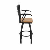 415 Jackie with Arms Swivel Stool with Black Wrinkle Finish and Medium Oak Seat, AGS-41525BWMedOak