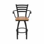 415 Jackie with Arms Swivel Stool with Black Wrinkle Finish and Medium Oak Seat, AGS-41525BWMedOak