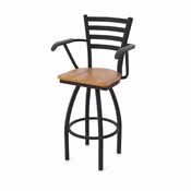415 Jackie with Arms Swivel Stool with Black Wrinkle Finish and Medium Oak Seat, AGS-41525BWMedOak