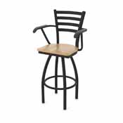 415 Jackie with Arms Swivel Stool with Black Wrinkle Finish and Natural Maple Seat, AGS-41525BWNatMpl