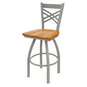 820 Catalina Swivel Stool with Anodized Nickel Finish and Medium Oak Seat, AGS-82025ANMedOak