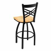 820 Catalina 36" Swivel Bar Stool with Black Wrinkle Finish and Natural Oak Seat, 82036BWNatOak