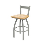 821 Catalina Low Back Swivel Stool with Anodized Nickel Finish and Natural Oak Seat, AGS-82125ANNatOak