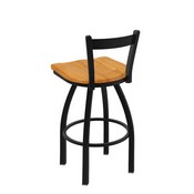 821 Catalina Low Back Swivel Stool with Black Wrinkle Finish and Medium Oak Seat, AGS-82125BWMedOak