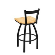 821 Catalina Low Back Swivel Stool with Black Wrinkle Finish and Natural Oak Seat, AGS-82125BWNatOak