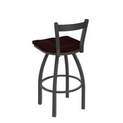 821 Catalina Low Back Swivel Stool with Pewter Finish and Dark Cherry Oak Seat, AGS-82125PWDCOak