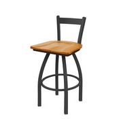 821 Catalina Low Back Swivel Stool with Pewter Finish and Medium Oak Seat, AGS-82125PWMedOak