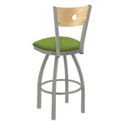 830 Voltaire Swivel Stool with Anodized Nickel Finish, Natural Back and Canter Kiwi Green Seat, AGS-83025ANNatMplB009