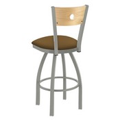 830 Voltaire Swivel Stool with Anodized Nickel Finish, Natural Back and Canter Saddle Seat, AGS-83025ANNatMplB012