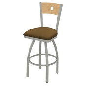 830 Voltaire Swivel Stool with Anodized Nickel Finish, Natural Back and Canter Saddle Seat, AGS-83025ANNatMplB012