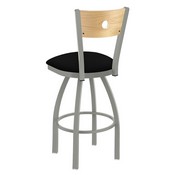 830 Voltaire Swivel Stool with Anodized Nickel Finish, Natural Back and Black Vinyl Seat, AGS-83025ANNatMplBBlkVinyl